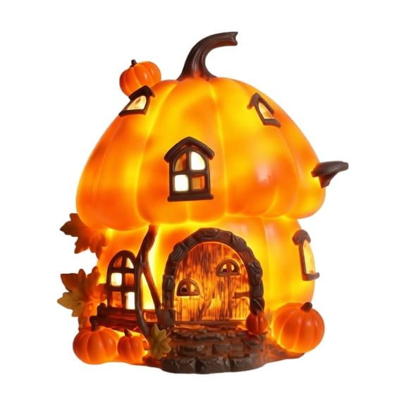 Halloween Decor Pumpkin House Resin Figurine, 25 x 20 x 10 Inch Fall Ornament for Mantel Shelf Tabletop Display, Indoor Home Seasonal Decorations Fall Accents