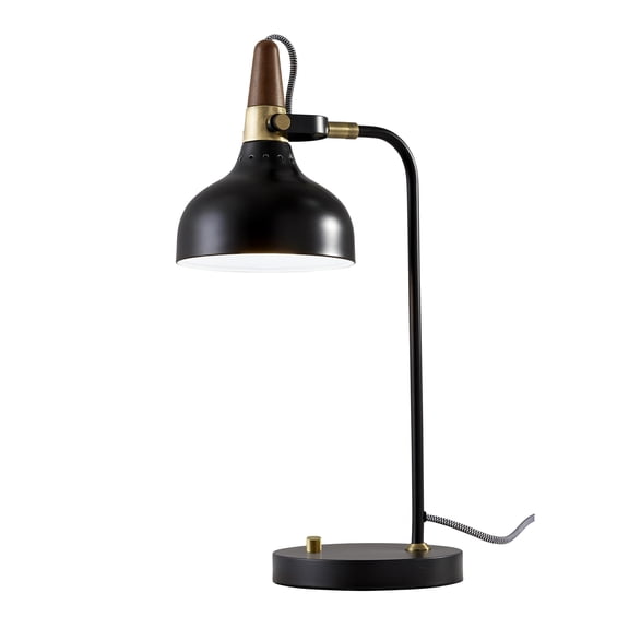 Adesso Brunswick Desk Lamp, Black, Antique Brass and Walnut Rubberwood