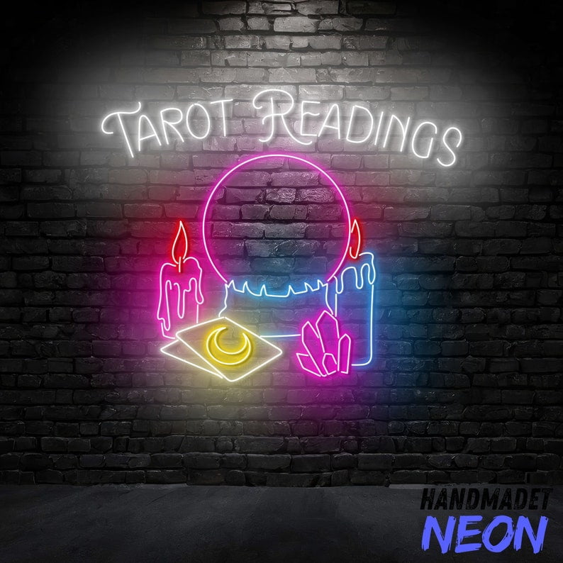 Handmadetneonsign Tarot Readings Neon Sign, Tarot Reader Wall Art, Psychic Open Logo Wall Decor 044373