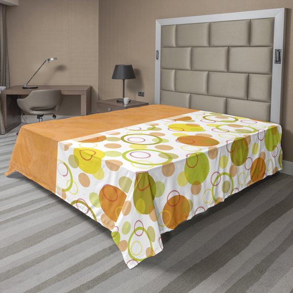 Ambesonne Abstract Flat Sheet, Circular Round, Full Size, Lime Green Orange Yellow