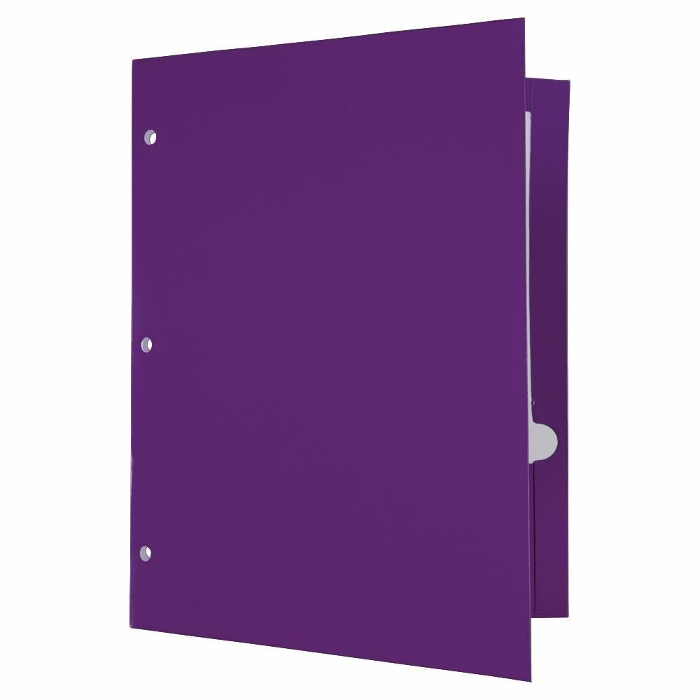 JAM Paper Laminated Two Pocket Glossy 3 Hole Punch School Folders, Purple, 3/Pack