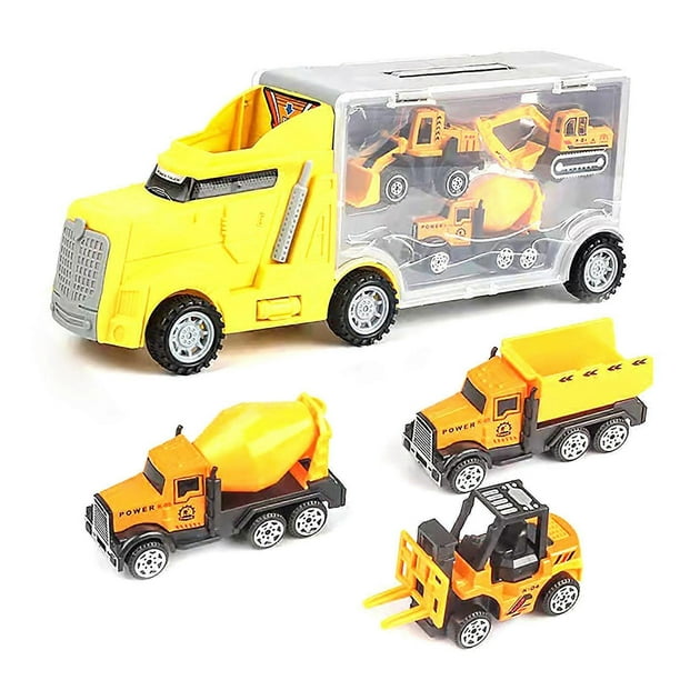 Transport Car Carrier Plastic Portable Double Sided Openable Door Children's Car Model Toys for Kids Fire Fighting Truck