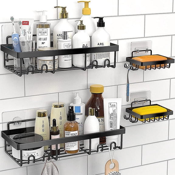 4-Pack Shower Caddy Organizers,Shower Caddy With Soap Holder No Drilling Shower Storage, Self-Adhesive Shower Shelf, 4-Pack Shower Caddy Organizers with Shower Bar Soap Holder Wall