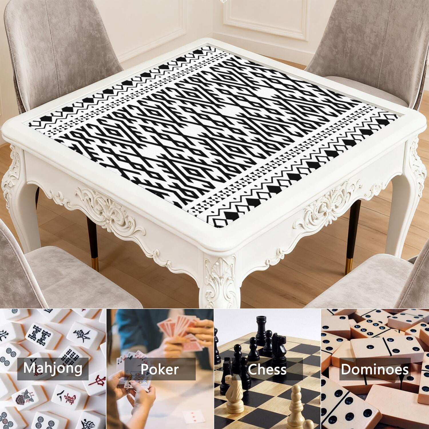 Boho Design Extra Large Rubber Game Pad 31.5x31.5 Inch Mahjong Table Mat with Anti-Slip Backing and Quiet Surface for Playing Tiles Cards and Entertainment