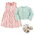 thumbnail image 2 of Hudson Baby Infant Girl Cotton Dress, Cardigan and Shoe 3pc Set, Sea, 9-12 Months, 2 of 2