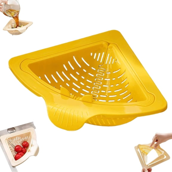 Magnetic Suction Corner Sink Strainer,Triangular Draining Basket for Sink, Magnetic Corner Sink Strainer Basket, Strainer Basket​ for Kitchen Organizer for Washing Fruits Vegetables (Yellow)Z