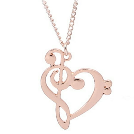 New Love Heart Treble Clef Music Note 925 Sterling Silver Pendant Necklace