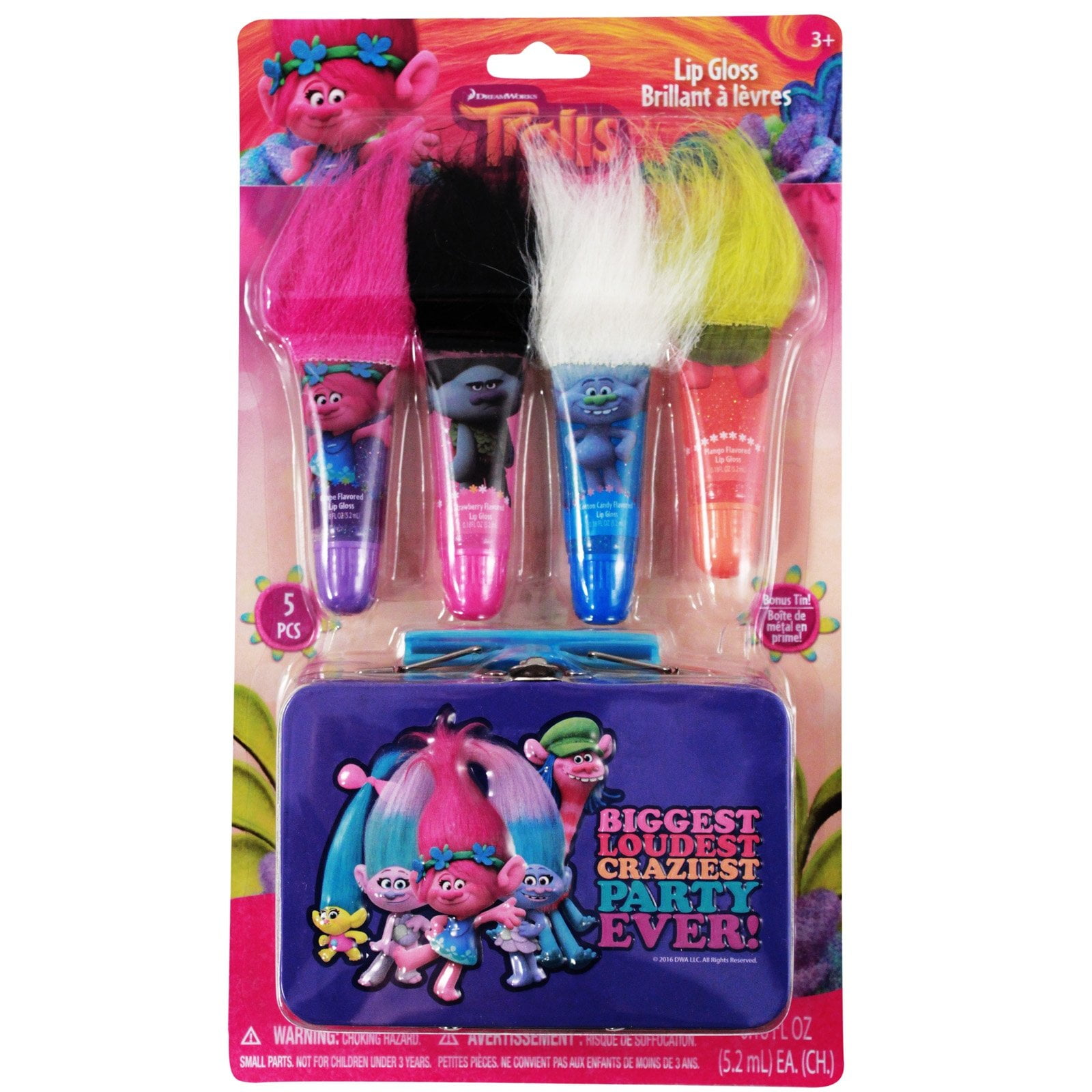 Dreamworks Trolls 4pk Girls Flavored Lip Gloss Tubes With Carry Tin