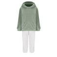 thumbnail image 5 of UAMVSH 2 Piece Fuzzy Fleece Hoodie Outfits for Women Plus Size Warm Hooded Pullover and Pant Plush Pajama Sets Winter Loungewear(X-LargeGreen 1), 5 of 7