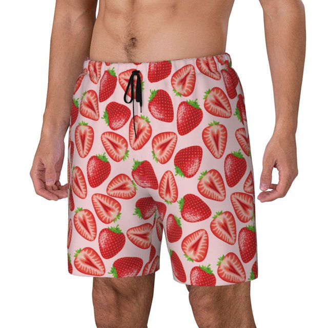 Fotbe Cute Strawberry Traje de Baño para Hombre – Shorts de Natación de Secado Rápido con Forro y Bolsillos-Medium