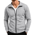 thumbnail image 2 of XRoczxe Men's Full Zip Up Track Jacket, Stand Collar Solid Color Sweatshirt, Casual Long Sleeve Lightweight Coat with Pockets for Spring Fall Daily Wear, 2 of 7