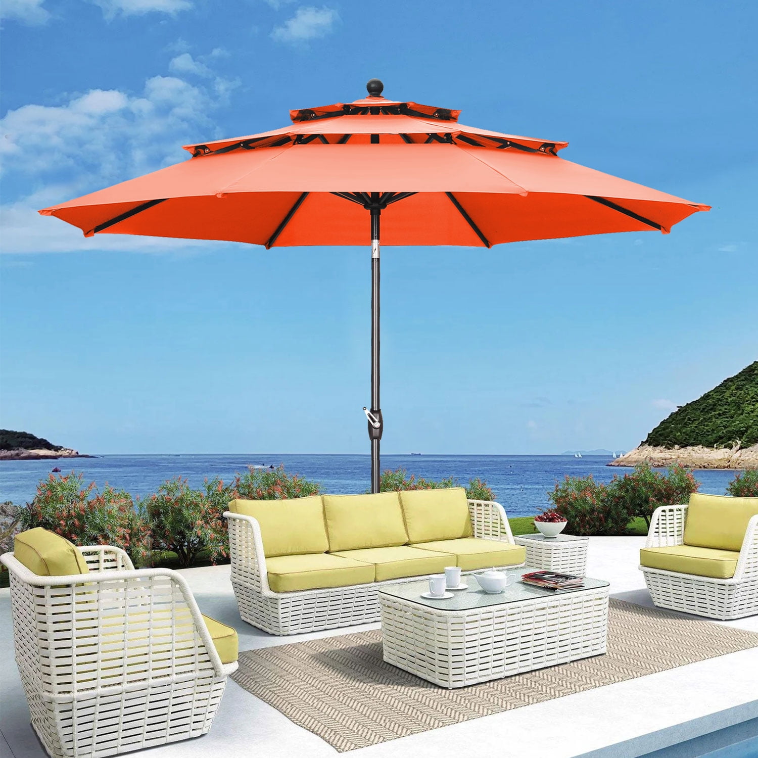 Autlaycil Patio Umbrella 10FT Outdoor Umbrella W/ 3 Tiers and Umbrella