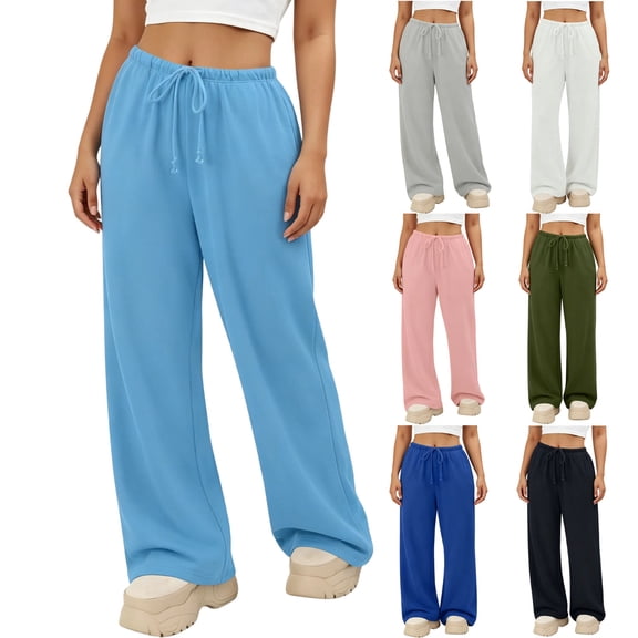 Yutgune Wide Leg Sweatpants for Women High Waist Drawstring Sweatpants Women Baggy Street Casual Sweats