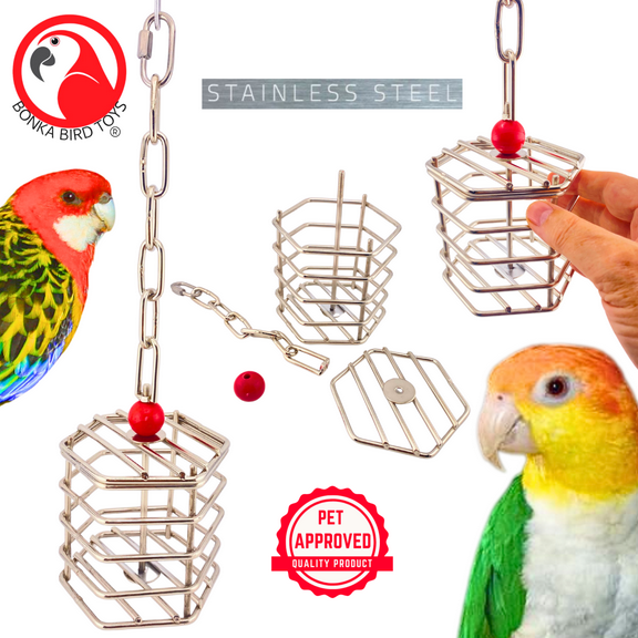 Bonka Bird Toys 2885 Small Baffle Cage Accessory Stainless Treat Forage Parrot