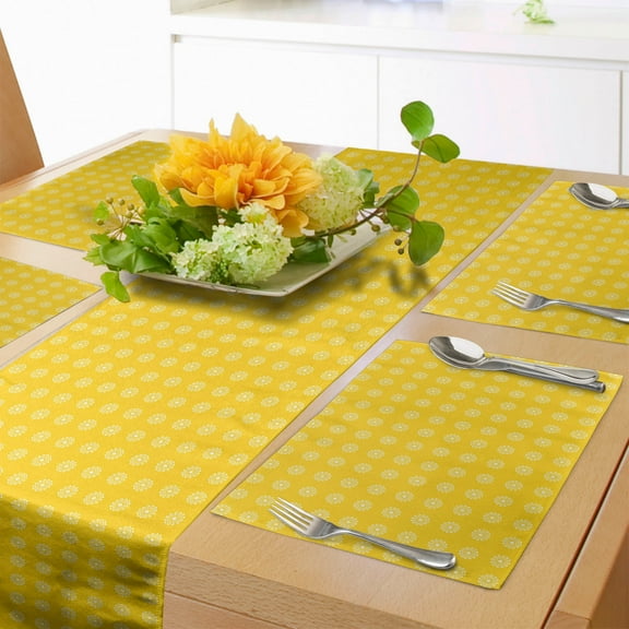 Ambesonne Hippie Table Runner & Placemats, Daisies Florals Flowers, Placemat 4 pcs Runner 12"x72", Yellow and White