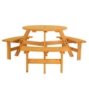 6-Person Outdoor Circular Wooden Picnic Table with 3 Built-In Benches, Outside Table and Bench Set for Porch Backyard Patio Lawn Garden