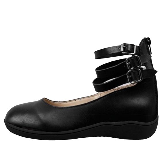 IUJSOY Low Heel Wedge Shoes for Women Round Toe Back Zipper Ankle Strap Buckle Mary Jane Flats