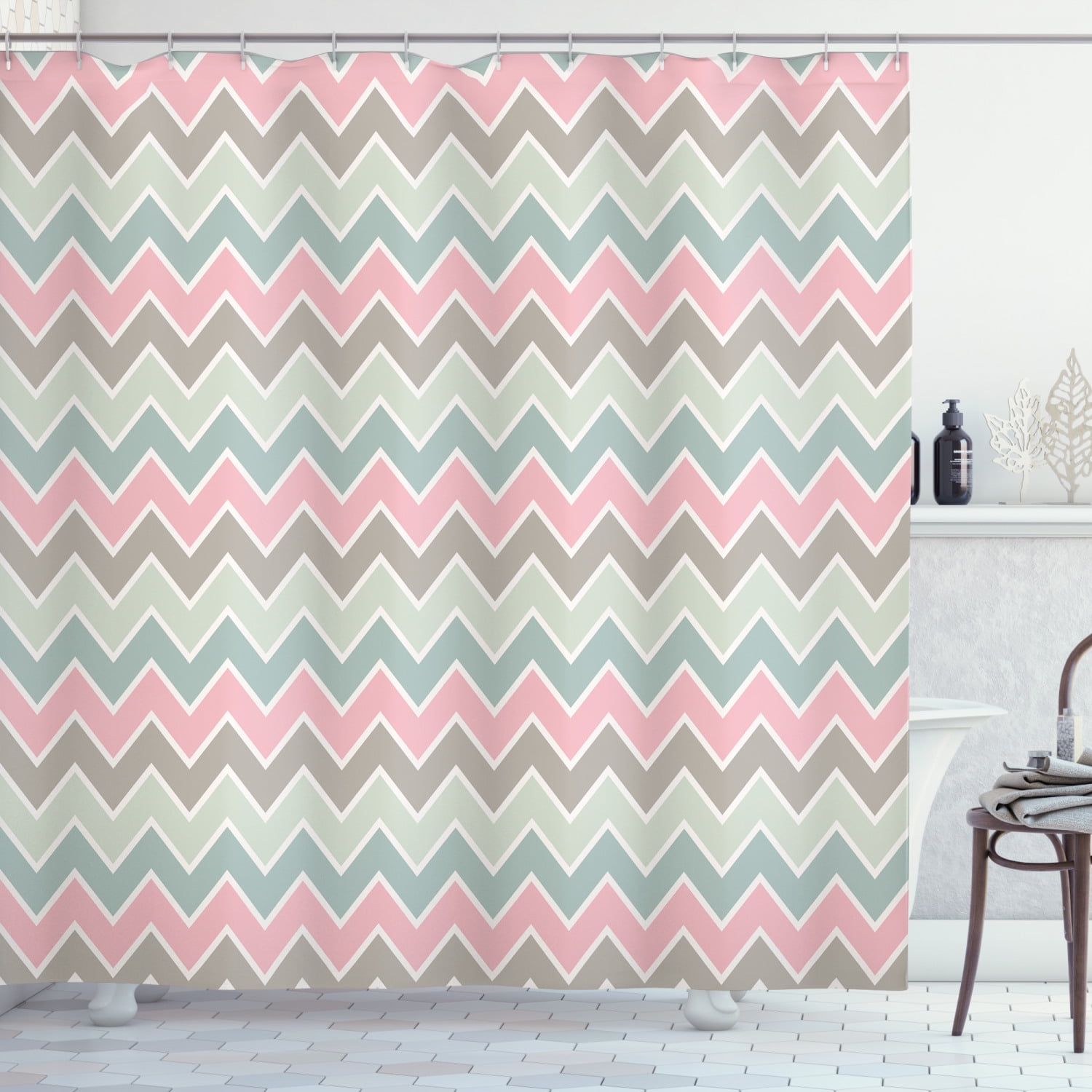 Geometric Shower Curtain, Vintage Funky Textured Abstract Quirky Forms