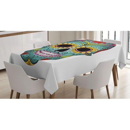 

Sugar Skull Decor Tablecloth Folk Art Elements Featured Skull Day of the Dead Celebration Concept Rectangular Table Cover for Dining Room Kitchen 60 X 90 Inches Multicolor by Ambesonne