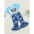 thumbnail image 3 of 2023 Toddler Kids Girls Summer Outfits Letter Cow Head Print Short Sleeve Crew Neck T-Shirt and Elastic Waist Flare Pants 2Pcs Suit(Wild Soul, 3-4 Years), 3 of 9