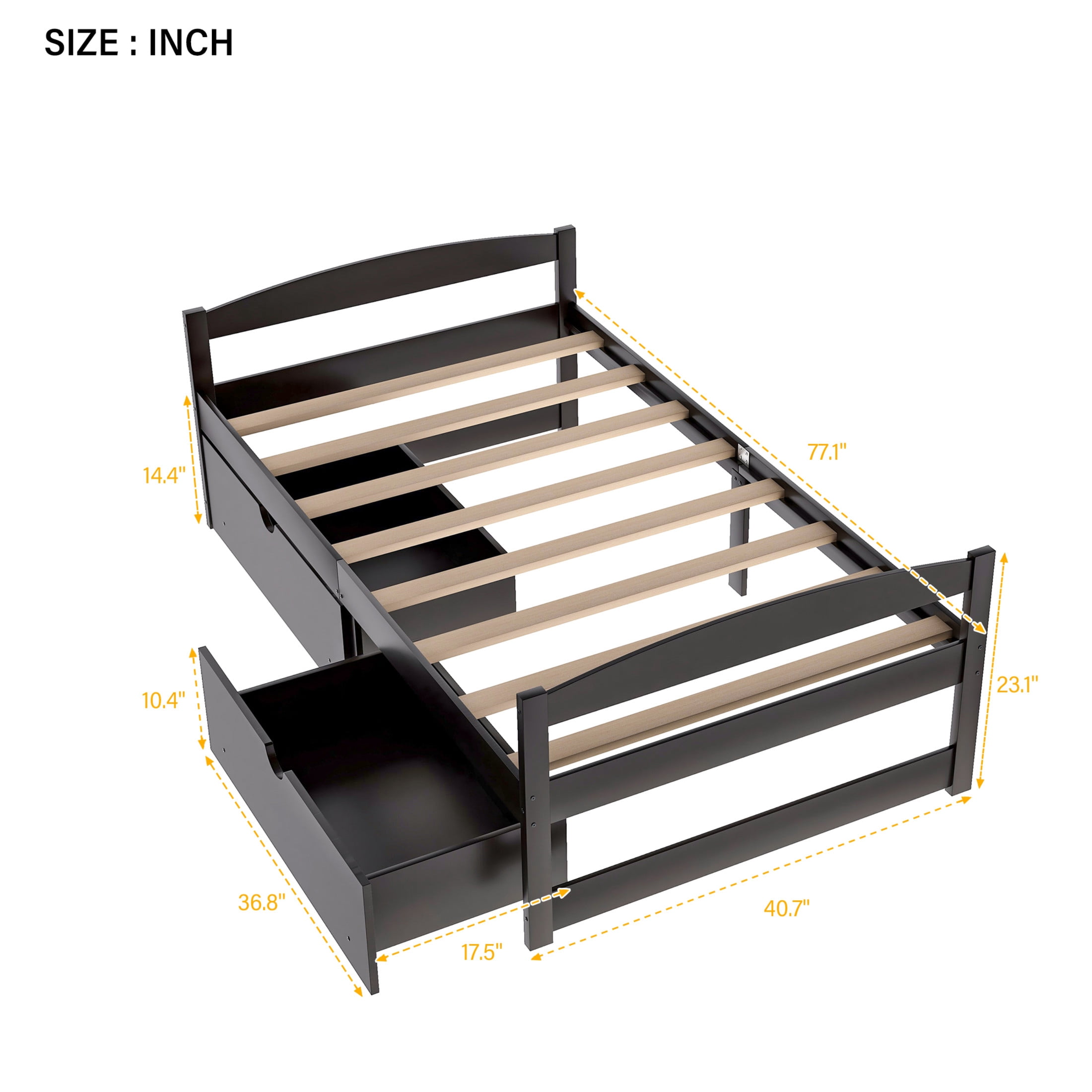 Noble House Arlyn Twin Size Pine Wood Platform Bed with Two Storage Drawers, Minimalist Bed Frame, Espresso