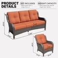 thumbnail image 4 of Meetleisure 3 Piece Wicker Patio Furniture Set, Rattan Chairs with 3-Seater Sofa, High Back, Deep Seating, Wide Armrest, Thick Cushions for Deck Porch, Orange, 4 of 9