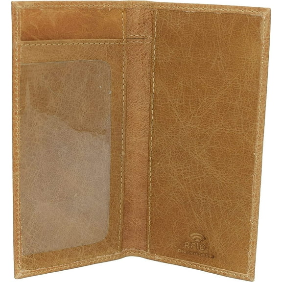 Marshal Cowhide Leather Basic Checkbook Cover RFID Blocking for Men Women Tan