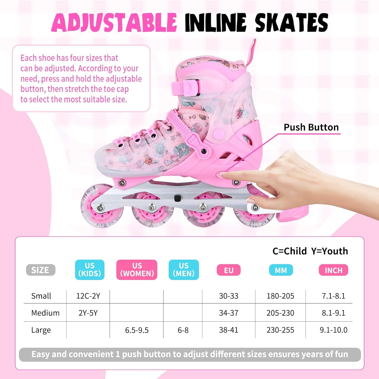 Inline Skates, Adjustable Children Inline Skates with Light up Wheels for Kids, Girls, Boys, Teens, Beginner & Advance | with Protective Gears and Carry Bag