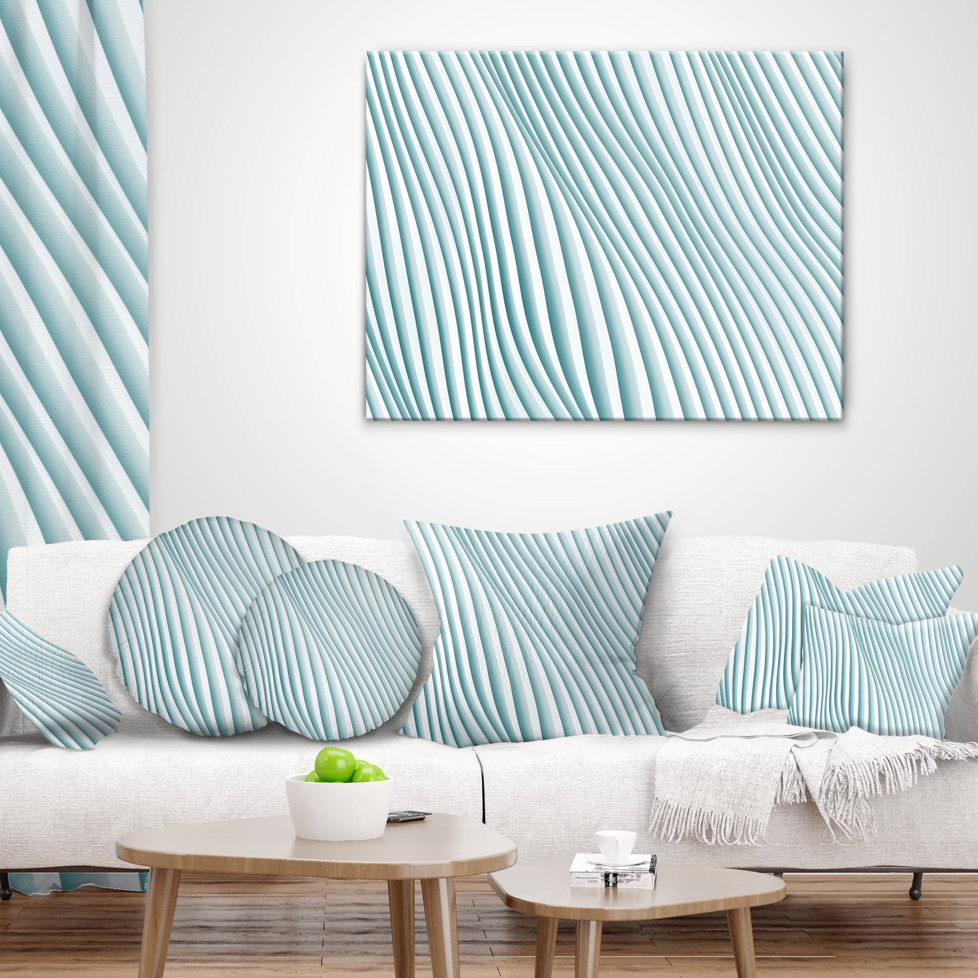 Designart Fractal Small Blue 3D Waves - Contemporary Throw Pillow - 18x18