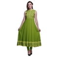 thumbnail image 1 of Bimba Light Green Block Printed Women Designer Mandarin Collar Anarkali Dress Indian Ethnic Kurta XX-Large, 1 of 6
