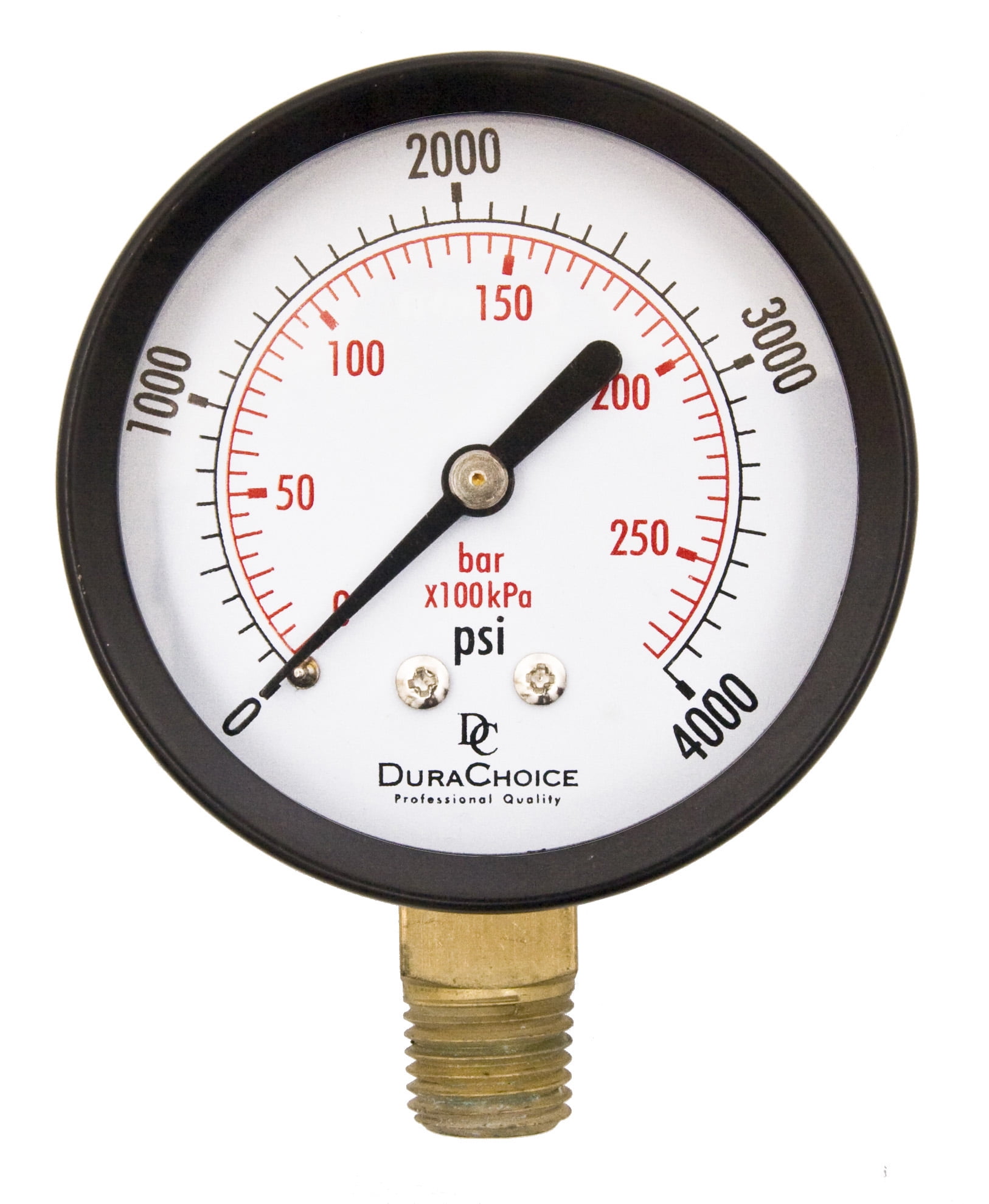 2" Utility Pressure Gauge Blk.Steel 1/4" NPT Lower Mount 4,000 PSI