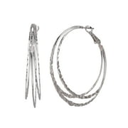 Time and Tru Women's Triple Layer Hammered Silver Hoop Earring