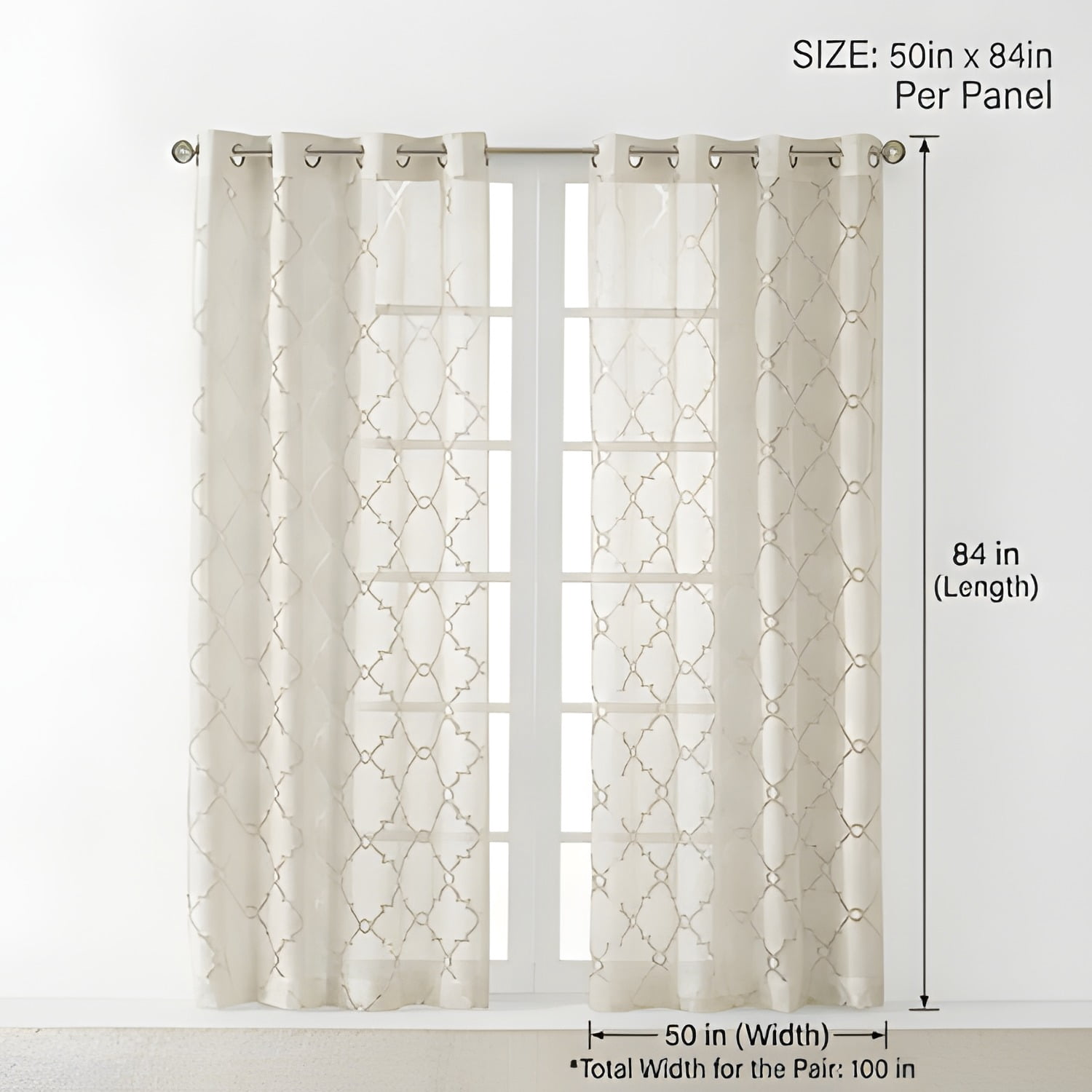 Fretwork Burnout Sheer Curtain Panel (Only 1 Pc Panel)