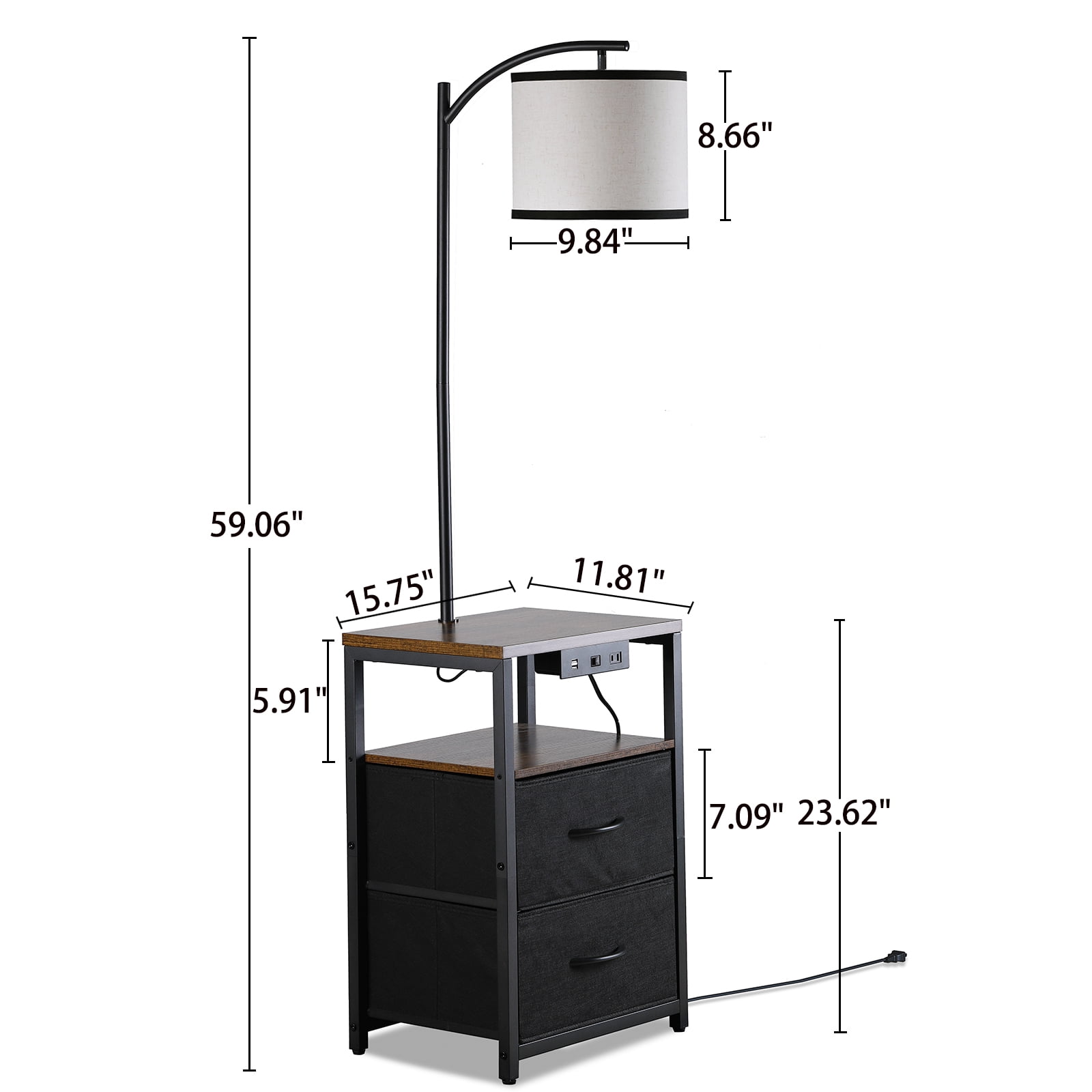 Sunmory 62" Modern USB Ports Walnut Floor Lamp with Fabric Shade
