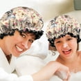 thumbnail image 6 of Shower Caps,Yorkie with Pioneer Flower Waterproof Shower Cap for Women 4 Pieces,Double Reusable Hair Cover for Shower PEVA Elastic Stretch Hem, 6 of 7