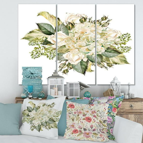 Designart Beautiful Bouquet With Hudrangea and Roses Canvas Wall Art