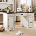 thumbnail image 3 of Aphthongs 58" W Wood Executive Desk, Farmhouse Home Office Desk w/ File Drawer & Charging Station, Rustic Writing Desk Study Table Elegant Computer Desk with Storage, White, 3 of 11