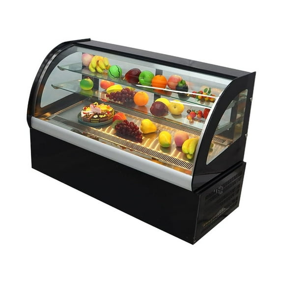 INTSUPERMAI 47" Refrigerated Cake Showcase Cooling Display Case Bakery Cabinet Defrost Right Angle 2-layer Back Sliding Door Desktop 220V