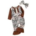 thumbnail image 2 of Seyurigaoka Girl Animal Print Ruffle Long Sleeve O-Neck Jumpsuit + Bow Headband, 2 of 9
