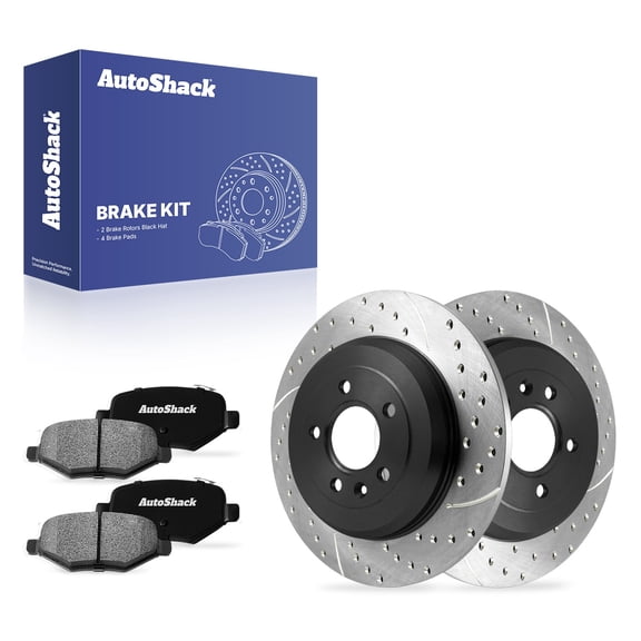 AutoShack Rear Solid Drilled & Slotted E-Coated Brake Rotor   Ceramic Pad 6-PC Brake Kit Replacement for 2011-2019 Ford Explorer 2011-2014 Ford Edge 2011-2015 Lincoln MKX ShadowGuard 12.99" (330 mm)