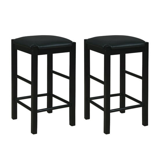 Linon Salene 25" Backless Counter Stools, Set of 2, Black/Black Faux Leather