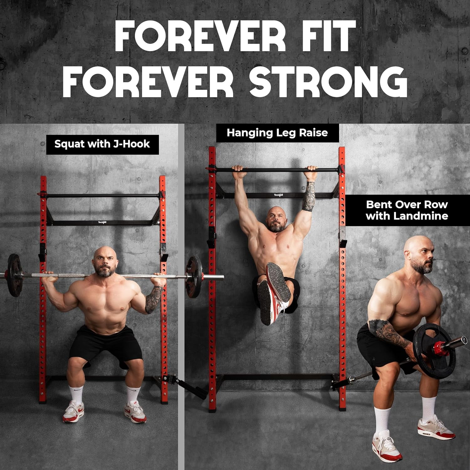 Yes4All 1000lbs Capacity Folding Power Cage, Space-Saving Wall Mounted Squat Rack with Adjustable Pull-Up Bar, 360° Landmine & Steel J-Hooks for Home Gym Strength Training.