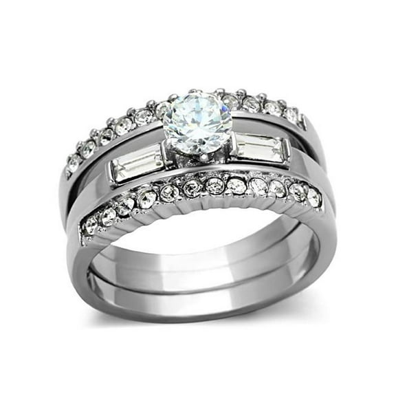1Ct Round Cut and Baguette 3 Piece Wedding and Engagement Ring Set Women's Size 5