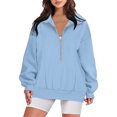 thumbnail image 4 of Azrian Hoodies for Womens Clearance,Womens Sweatshirts Clearance,Women Pure Color Half Zip Cropped Sweatshirt Casual Pullover Lapel Clothes Blouse Tops Deals for Winter 2023 on Sale, 4 of 4