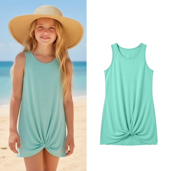 Teen Girls Bathing Suit Cover Up Summer Sleeveless Twist Front Girls Swim Dresses Swimsuit for 11-12 Years Old Girl
