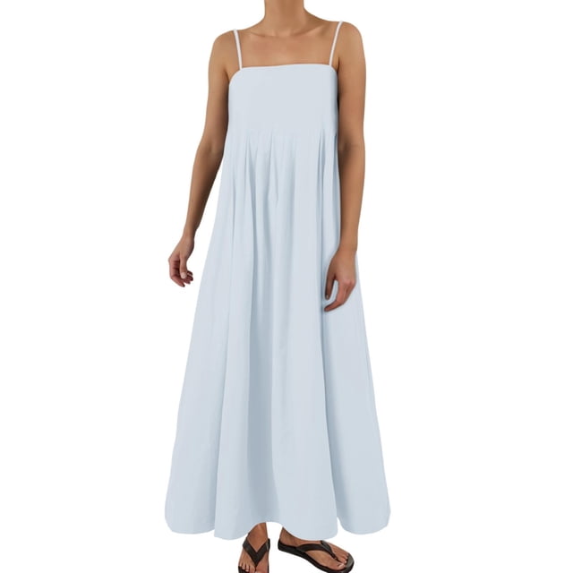 Vestido largo sin mangas de verano con tirantes finos y ribetes en contraste para mujer