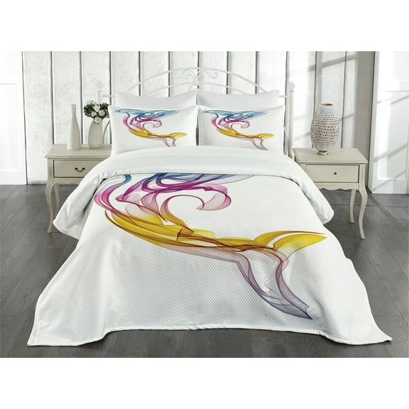 Ambesonne Abstract Art Quilted Bedspread Set 3 Pcs, Aquatic Dolphin, King Size, Multicolor