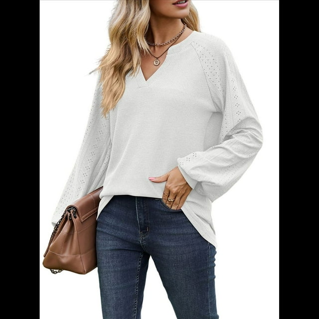 Camisetas de Larga para Mujer, Blusa con Escote en V Profundo, Elegantes e Informales, Moda 2025, Holgadas y Suaves, para Otoño e Invierno L