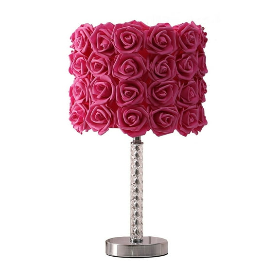 Bloom Roses Drum Shade Table Lamp with Twisted Acrylic Base, Red- Saltoro Sherpi