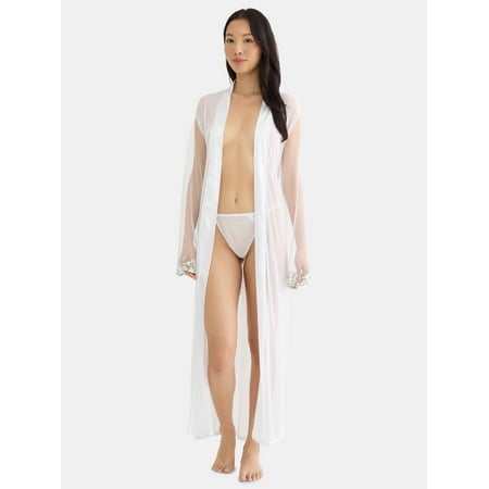 Just Sexy Lingerie Womens and Women s Plus Mesh Long Robe with Embroidered Sleeves  Sizes S-3X